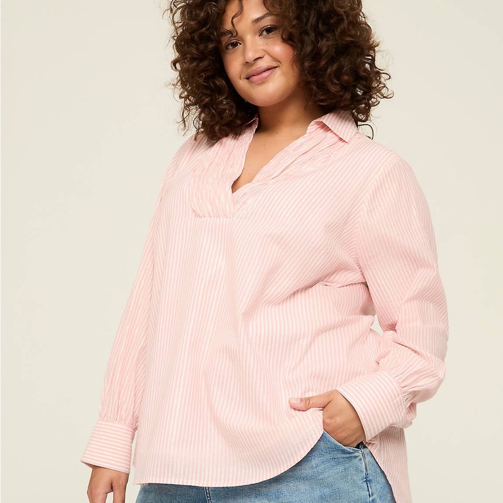 Lane Bryant Pink Striped Button Down Shirt
(B4)